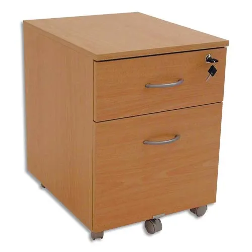 Illustration of product : SIMMOB Caisson mobile 2 tiroirs Hêtre, dont 1 pour dossiers suspendus - Dimensions : L41 x H56 x P50 cm (1)