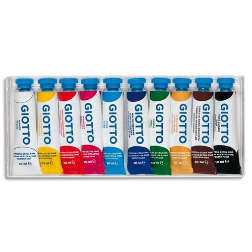 Illustration of product : GIOTTO Boîte rigide packebordable de 10 tubes 10ml de gouache, coloris assortis (1)