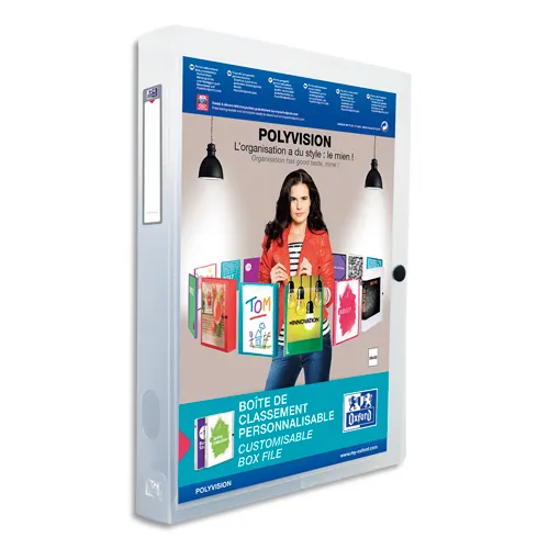Illustration of product : OXFORD Boîte de classement personnalisable POLYVISION 24x32cm, en polypro 7/10e. Dos 4cm. Incolore (1)
