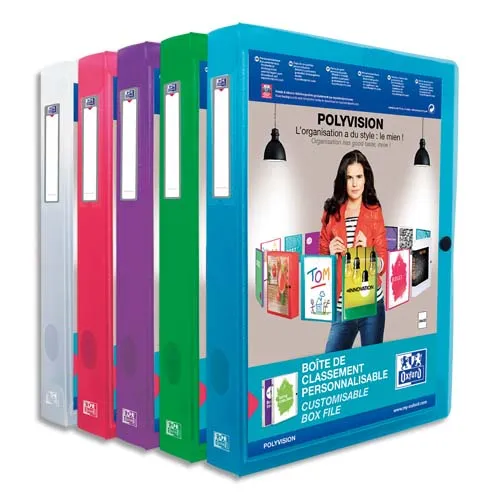 Illustration of product : OXFORD Boîte de classement OXFORD POLYVISION 24 x 32 cm dos 40 mm en PP translucide assorti (1)
