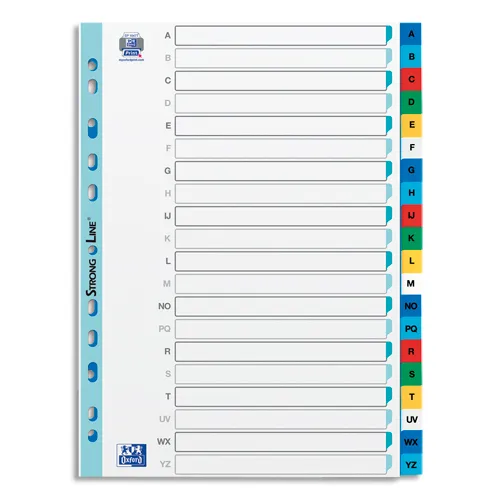 Illustration of product : OXFORD Intercalaire alphabétique 20 positions en polypropylène 12/100e. Format A4. Coloris assortis (1)