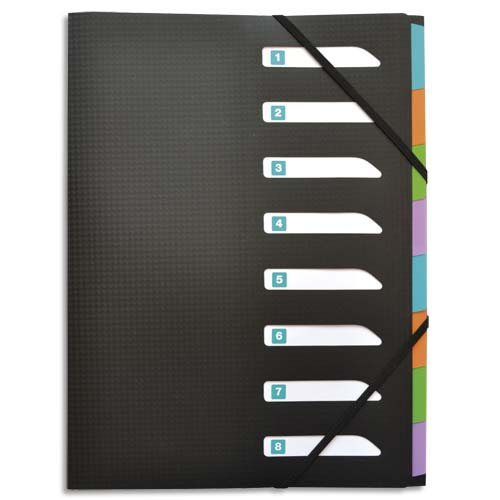 Illustration of product : OXFORD Trieur MEMPHIS 8 positions en polypropylène opaque. Fermeture par élastique. Coloris Noir (1)