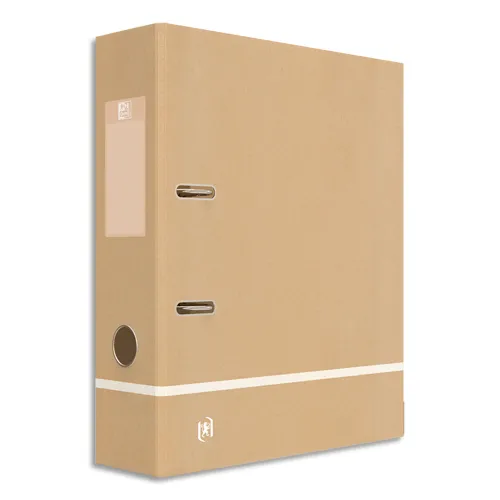 Illustration of product : Lot de 10 - OXFORD Classeur à levier TOUAREG dos 8cm. Kraft recyclé. Coloris beige liseret assortis (1)