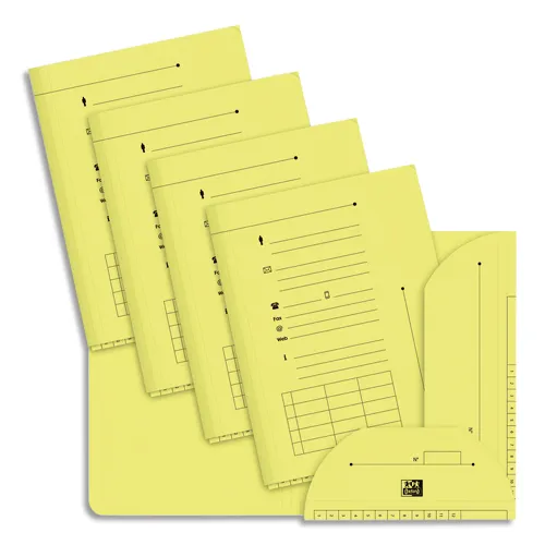 Illustration of product : OXFORD Paquet de 25 chemises HV ULTIMATE 2 rabats. En kraft 240g. Pour format A4. Coloris Jaune pastel (1)