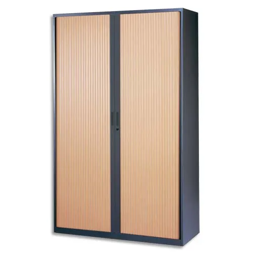 Illustration of product : MT INTERNATIONAL Armoire haute métal monobloc Corps anthracite/Rideaux hêtre 4 tablet.- Dim. 120x198x43cm (1)