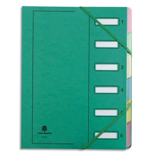 Illustration of product : EXTENDOS Trieur en carte forte vernie 6 compartiments Vert MON DOSSIER (1)