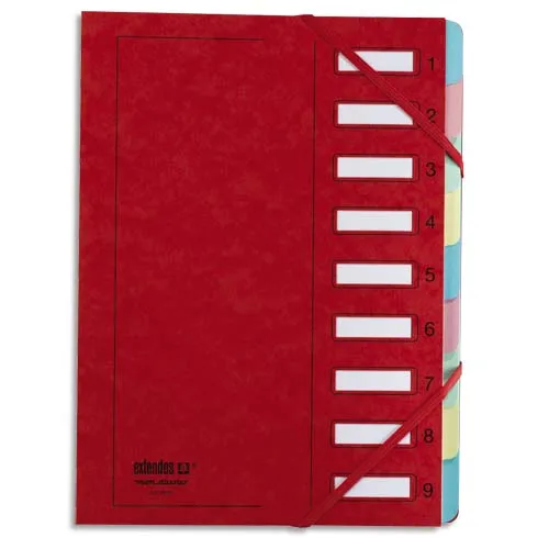 Illustration of product : EXTENDOS Trieur en carte forte vernie 9 compartiments Rouge MON DOSSIER (1)