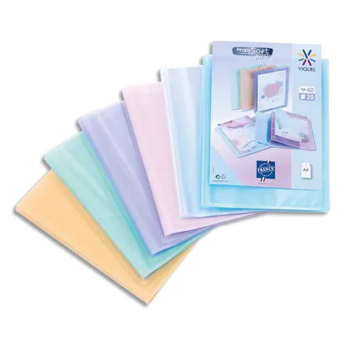 Illustration of product : Lot de 10 - VIQUEL Protège document personnalisable 40 vues, 20 pochettes PROPYSOFT coloris assortis (1)