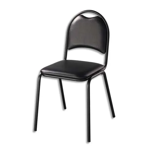 Illustration of product : Lot de 2 - Chaise de collectivité Elite en vinyle Noir, piètement en acier époxy Noir. Empilable (1)