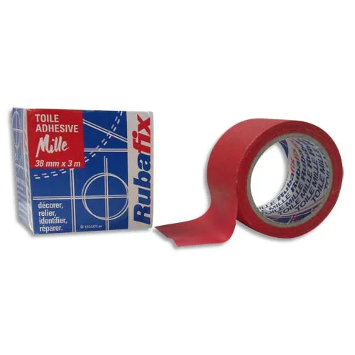 Illustration of product : RUBAFIX Toile adhésive MILLE, plastifiée et imperméable, rouleau de 38mmx 3m Rouge (1)