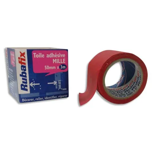 Illustration of product : RUBAFIX Toile adhésive MILLE, plastifiée et imperméable, rouleau de 50mmx 3m Rouge (1)