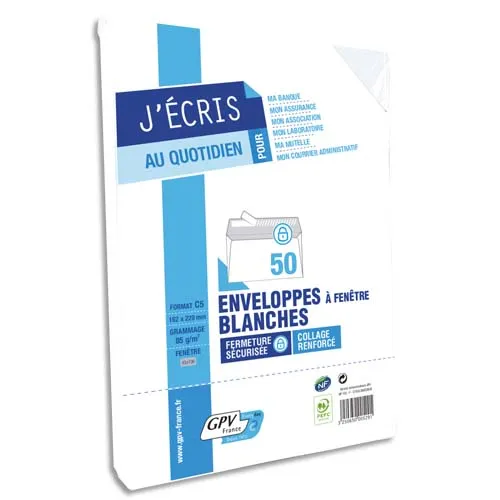 Illustration of product : GPV Paquet de 50 enveloppes Blanches auto-adhésives 80 grammes format 110x220mm référence 517 (1)