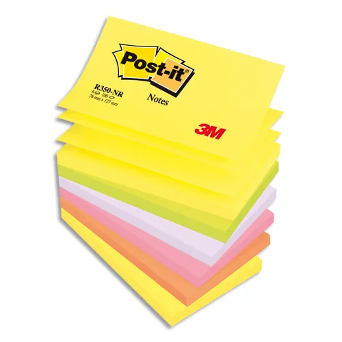 Illustration of product : POST-IT Lot de 6 Recharges Z-notes 100 feuilles 7,6 x 12,7 cm coloris néon assortis (1)