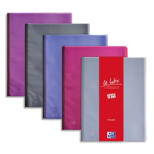 Illustration of product : Lot de 5 - OXFORD Protège documents LUTIN VISION 60 vues, 30 pochettes. En PVC translucide. Coloris assortis (1)