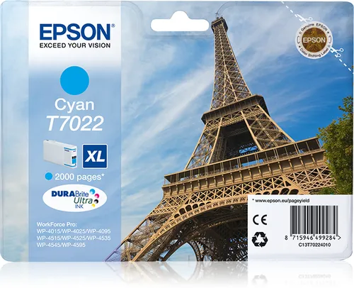 Illustration of product : EPSON T7022 cartouche de encre cyan haute capacité 21.3ml 2.000 pages 1-pack blister sans alarme (1)