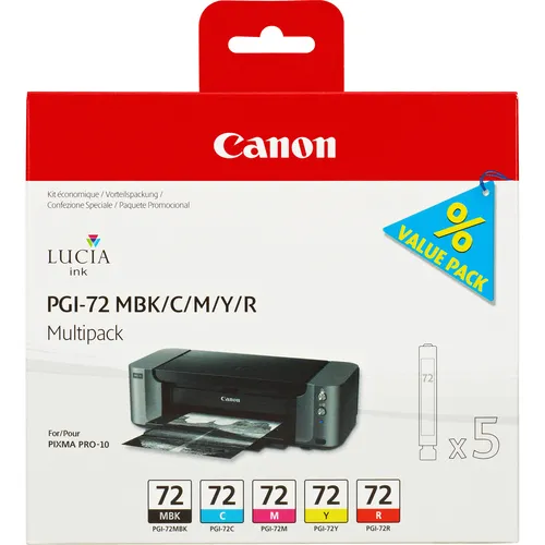 Illustration of product : CANON PGI-72 MBK/C/M/Y/R cartouche d encre noir et couleur capacité standard multipack (1)
