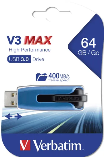 Illustration of product : VERBATIM Clé USB 3.0 V3 Max Bleue 64Go 49807 (5)