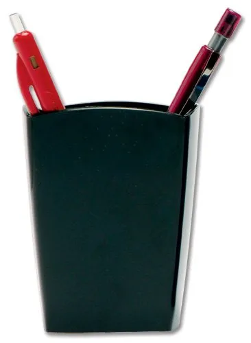 Illustration of product : Pot à crayons en polystyrène, 100% recyclé et 100% recyclable. Dim (l x h x p) : 7,4 x 9,5 x 7,4 cm. Noir (1)