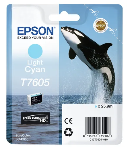 Illustration of product : EPSON T7605 cartouche dencre cyan haute capacité clair 25,9ml 2390 pages pack de 1 (1)