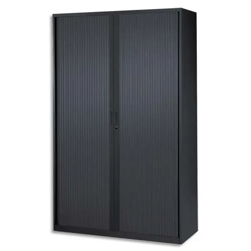 Illustration of product : MT INTERNATIONAL Armoire haute métal monobloc Corps et Rideaux Noir 4 tablettes - Dim.120x198x43 cm (1)