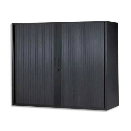Illustration of product : MT INTERNATIONAL Armoire basse métal monobloc Corps et Rideaux Noir 2 tablettes - Dim. 120x105x43 cm (1)