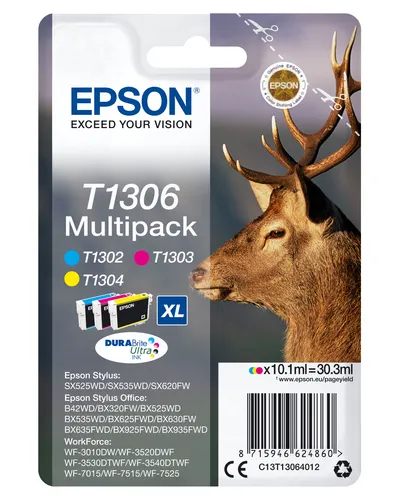Illustration of product : EPSON T1306 cartouche d encre tricolore très haute capacité 3 x 10.1ml 3-pack blister sans alarme - DURABrite Ultra Ink (1)