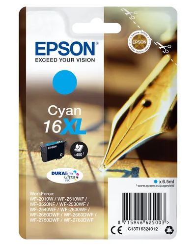 Illustration of product : EPSON 16XL cartouche dencre cyan haute capacité 6.5ml 450 pages 1-pack blister sans alarme (1)