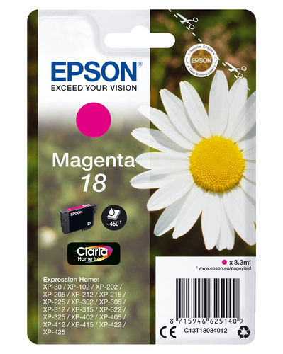 Illustration of product : EPSON 18 cartouche dencre magenta capacité standard 3.3ml 180 pages 1-pack blister sans alarme (1)