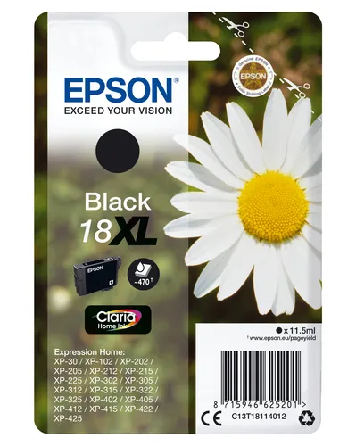 Illustration of product : EPSON 18XL cartouche d encre noir haute capacité 11.5ml 470 pages 1-pack blister sans alarme (1)