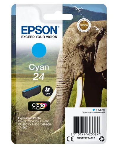 Illustration of product : EPSON 24 cartouche d encre cyan capacité standard 4.6ml 360 pages 1-pack blister sans alarme (1)