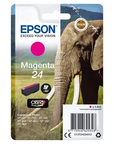 Illustration of product : EPSON 24 cartouche d encre magenta capacité standard 4.6ml 360 pages 1-pack blister sans alarme (1)