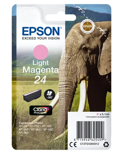 Illustration of product : EPSON 24 cartouche d encre magenta clair capacité standard 5.1ml 360 pages 1-pack blister sans alarme (1)