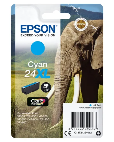 Illustration of product : EPSON 24XL cartouche dencre cyan haute capacité 8.7ml 740 pages 1-pack blister sans alarme (1)