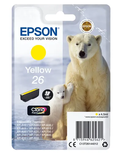 Illustration of product : EPSON 26 cartouche dencre jaune capacité standard 4.5ml 300 pages 1-pack blister sans alarme (1)