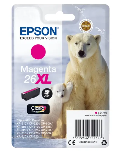 Illustration of product : EPSON 26XL cartouche dencre magenta haute capacité 9.7ml 700 pages 1-pack blister sans alarme (1)