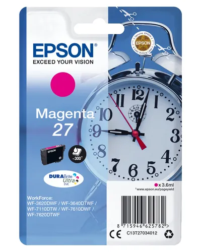 Illustration of product : EPSON 27 cartouche d encre magenta capacité standard 3.6ml 350 pages 1-pack blister sans alarme - DURABrite ultra encre (1)