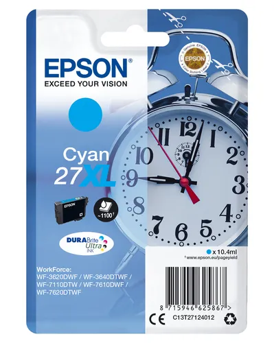 Illustration of product : EPSON 27XL cartouche d encre cyan haute capacité 10.4ml 1.100 pages 1-pack blister sans alarme - DURABrite ultra encre (1)