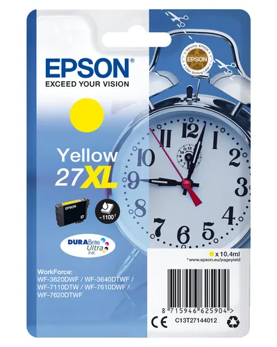Illustration of product : EPSON 27XL cartouche d encre jaune haute capacité 10.4ml 1.100 pages 1-pack blister sans alarme - DURABrite ultra encre (1)