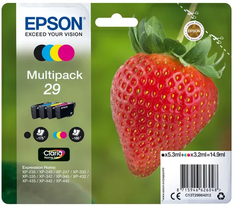 Illustration of product : EPSON Multipack Fraise Encre Claria Home Noir Cyan Magenta Jaune (Blister sans alarme) (1)