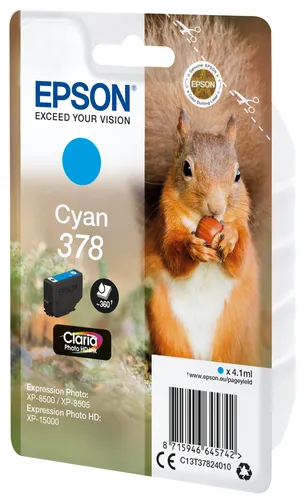 Illustration of product : EPSON Singlepack Cyan 378 Eichhörnchen Clara Photo HD Ink (2)