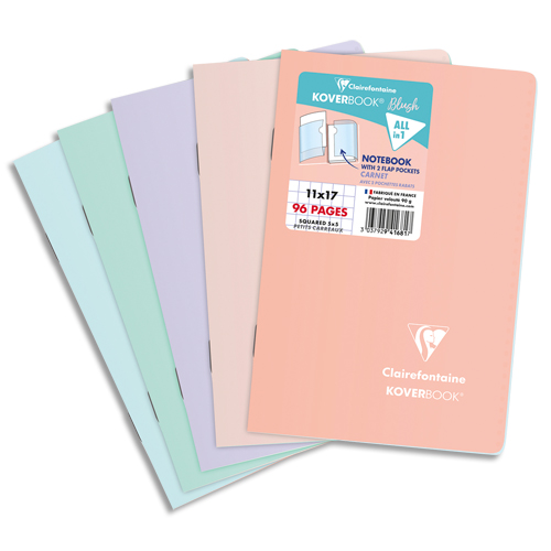Illustration of product : Lot de 10 - CLAIREFONTAINE Cahier Koverbook BLUSH piqué PP bicolore opaque 11x17cm 96p Q.5x5 coloris assortis. (1)