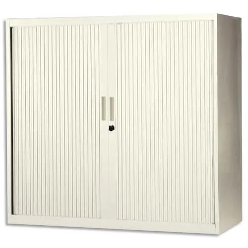 Illustration of product : MT INTERNATIONAL Armoire basse monobloc Corps et Rideau beige - Dimensions : L100 x H105 x P43 cm (1)