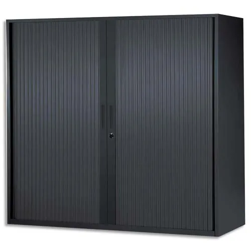 Illustration of product : MT INTERNATIONAL Armoire basse monobloc Corps et Rideau Noir - Dimensions : L100 x H105 x P43 cm (1)