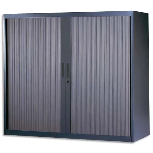 Illustration of product : MT INTERNATIONAL Armoire basse monobloc Corps et Rideau anthracite - Dimensions : L100 x H105 x P43 cm (1)