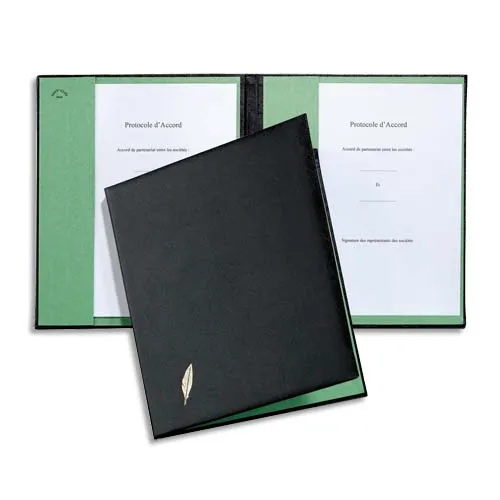 Illustration of product : EMEY Parapheur double clip de maintien 1 compartiment couverture Noire ouatinée intérieur buvard Vert (1)