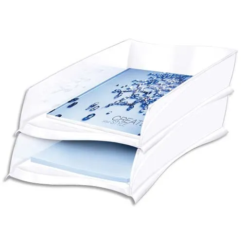 Illustration of product : CEP Corbeille à courrier Ellypse 300, dimensions : L25,7 x H8,2 x P38 cm, coloris Blanc arctique (1)