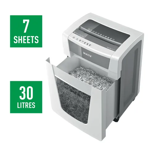 Illustration of product : LEITZ Destructeur de documents IQ Office Pro P-5+ coupe super micro 2x5mm 7 feuilles 30 litres 80040000 (4)