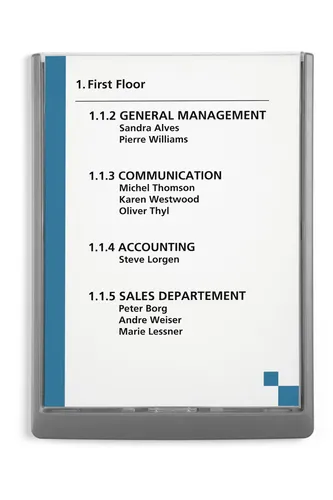 Illustration of product : DURABLE Plaque de porte Clicksign A4 en ABS - livrée avec kit fixations - L210 x H297 mm - Graphite (4)