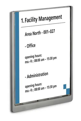Illustration of product : DURABLE Plaque de porte Clicksign A4 en ABS - livrée avec kit fixations - L210 x H297 mm - Graphite (3)
