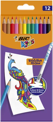 Illustration of product : BIC Kids Evolution Illusion Crayons de Couleur Effaçables - Couleurs Assorties, Etui Carton de 12 (1)